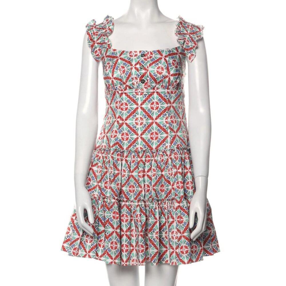 Caroline Constas Maria Square Neck Tiered Ruffle Off Shoulder Mini Dress Resort - Picture 8 of 16